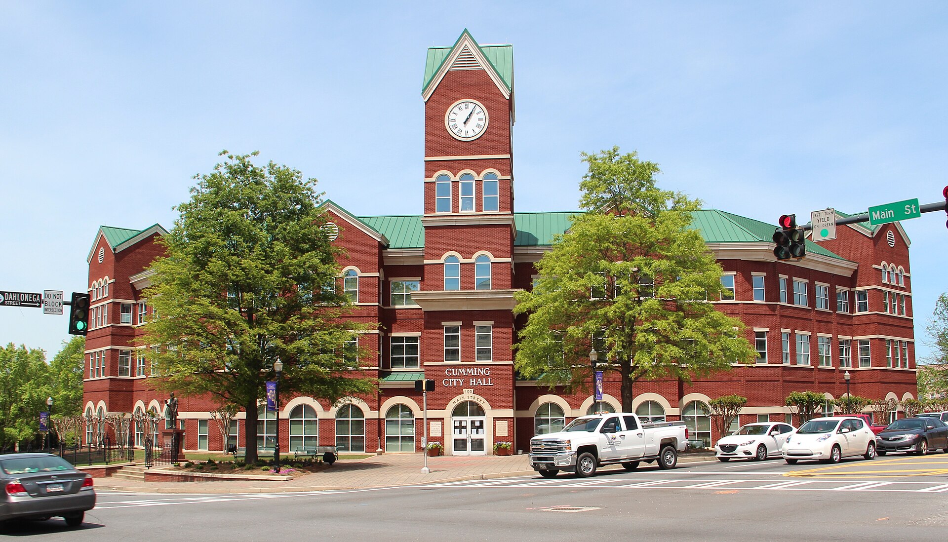 The clock tower at Cumming City Hall